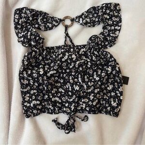 Floral Black and White Women's Crop Top
